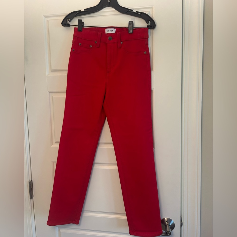 Pistola red high-waisted skinny jeans